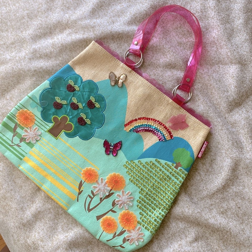 Multicolored sparkly RAFFIA shoulder bag.